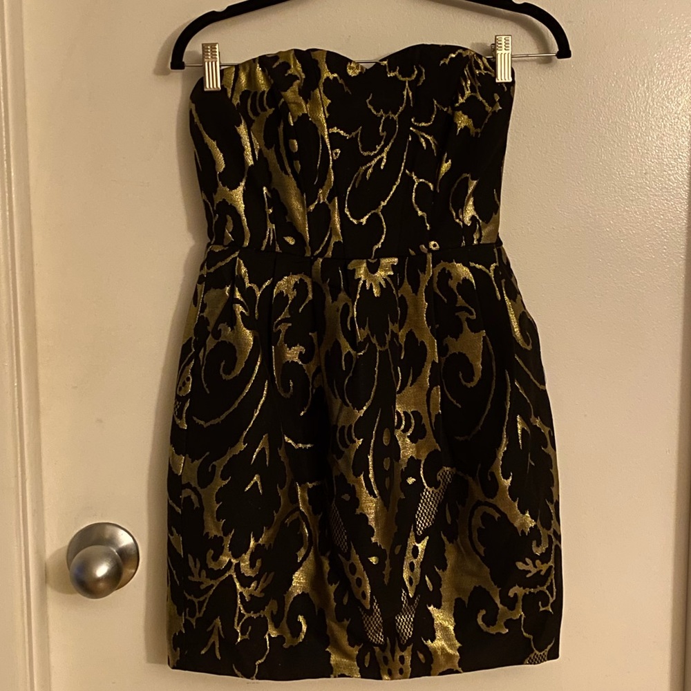 H&M black & gold sweetheart strapless party dress